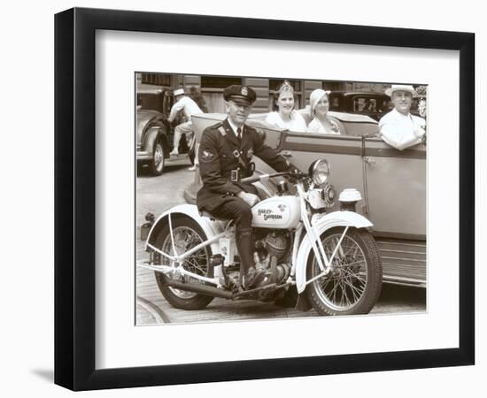 Cop on Motorcycle in Parade-null-Framed Art Print