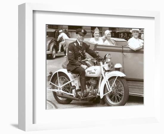 Cop on Motorcycle in Parade-null-Framed Art Print