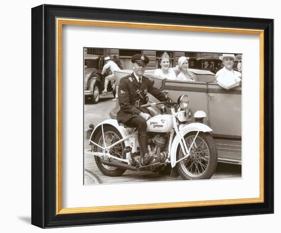 Cop on Motorcycle in Parade-null-Framed Art Print