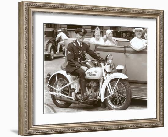 Cop on Motorcycle in Parade-null-Framed Art Print