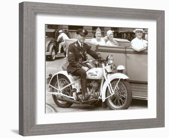 Cop on Motorcycle in Parade-null-Framed Art Print