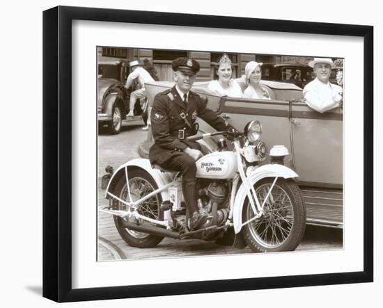 Cop on Motorcycle in Parade-null-Framed Art Print