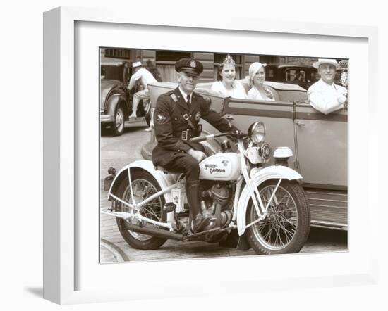 Cop on Motorcycle in Parade-null-Framed Art Print