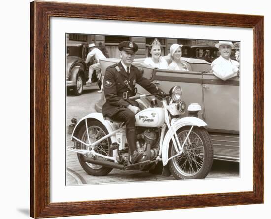 Cop on Motorcycle in Parade-null-Framed Art Print