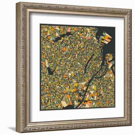 Copenhagen Map-Jazzberry Blue-Framed Art Print