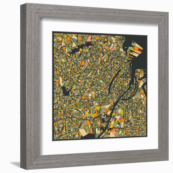 Copenhagen Map-Jazzberry Blue-Framed Art Print