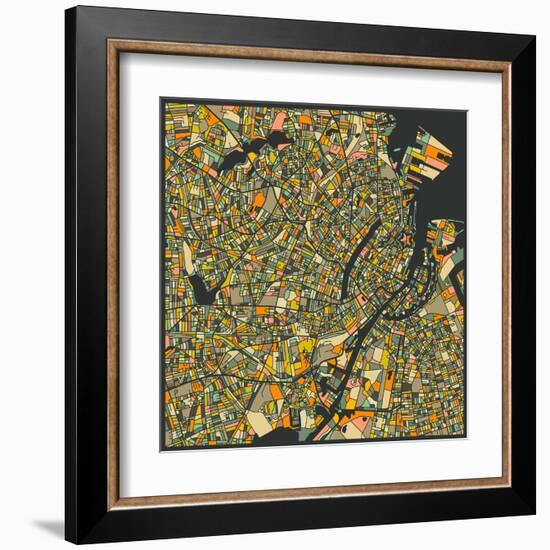 Copenhagen Map-Jazzberry Blue-Framed Art Print