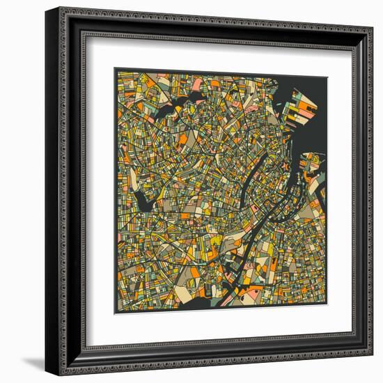 Copenhagen Map-Jazzberry Blue-Framed Art Print