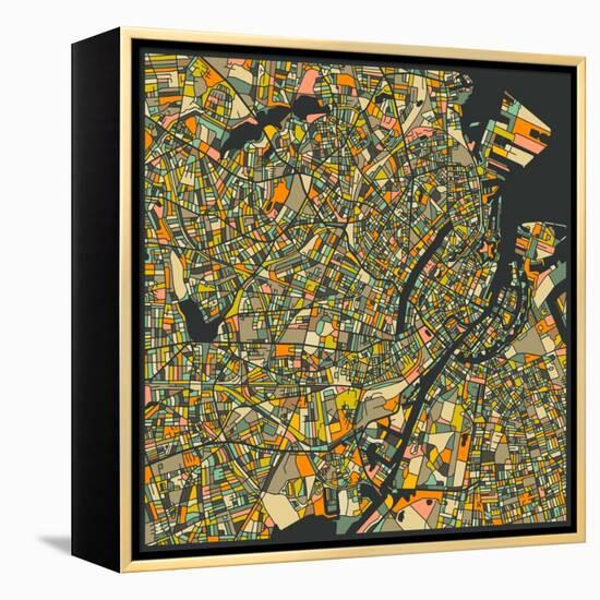 Copenhagen Map-Jazzberry Blue-Framed Stretched Canvas