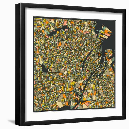 Copenhagen Map-Jazzberry Blue-Framed Art Print