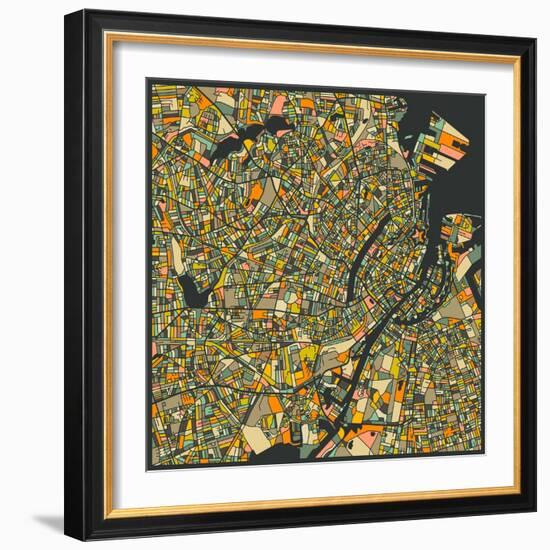 Copenhagen Map-Jazzberry Blue-Framed Art Print