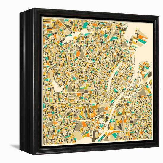 Copenhagen Map-Jazzberry Blue-Framed Stretched Canvas