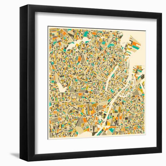 Copenhagen Map-Jazzberry Blue-Framed Art Print