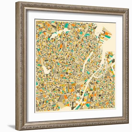 Copenhagen Map-Jazzberry Blue-Framed Art Print