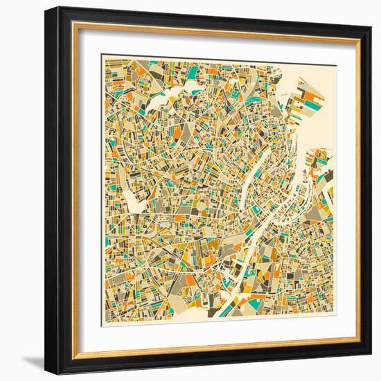 Copenhagen Map-Jazzberry Blue-Framed Art Print