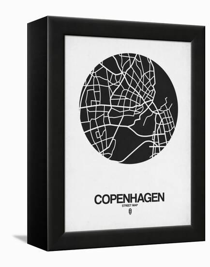 Copenhagen Street Map Black on White-NaxArt-Framed Stretched Canvas