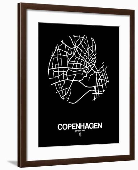 Copenhagen Street Map Black-NaxArt-Framed Art Print