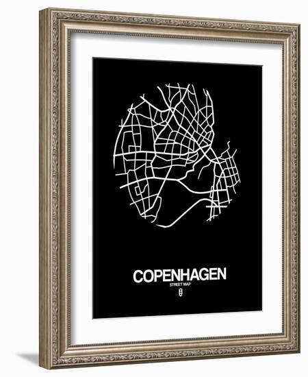 Copenhagen Street Map Black-NaxArt-Framed Art Print