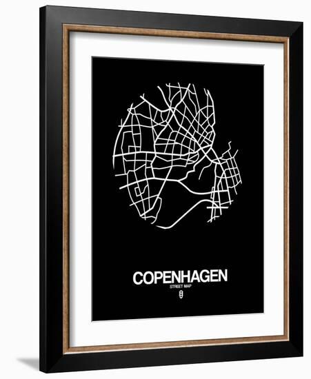 Copenhagen Street Map Black-NaxArt-Framed Art Print