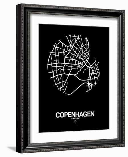 Copenhagen Street Map Black-NaxArt-Framed Art Print