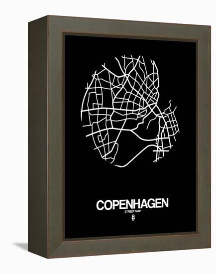 Copenhagen Street Map Black-NaxArt-Framed Stretched Canvas