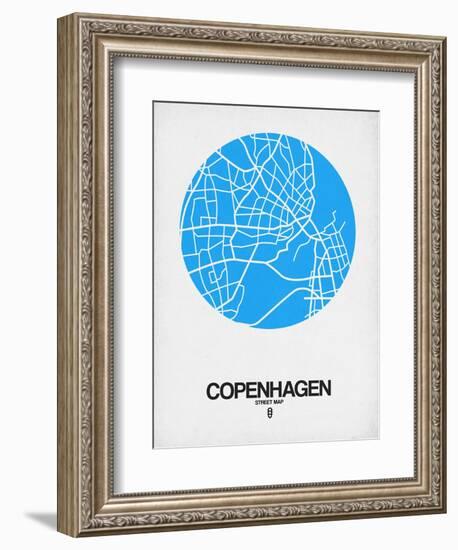 Copenhagen Street Map Blue-NaxArt-Framed Art Print