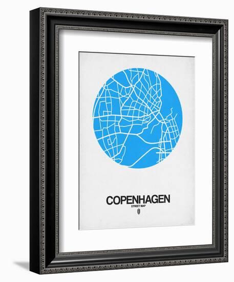 Copenhagen Street Map Blue-NaxArt-Framed Art Print