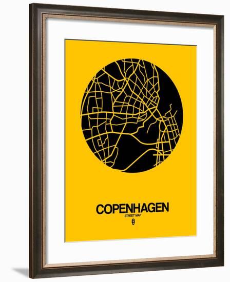 Copenhagen Street Map Yellow-NaxArt-Framed Art Print