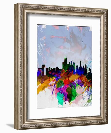 Copenhagen Watercolor Skyline-NaxArt-Framed Art Print