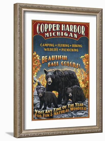 Copper Harbor, Michigan - Black Bears-Lantern Press-Framed Art Print