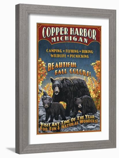 Copper Harbor, Michigan - Black Bears-Lantern Press-Framed Art Print