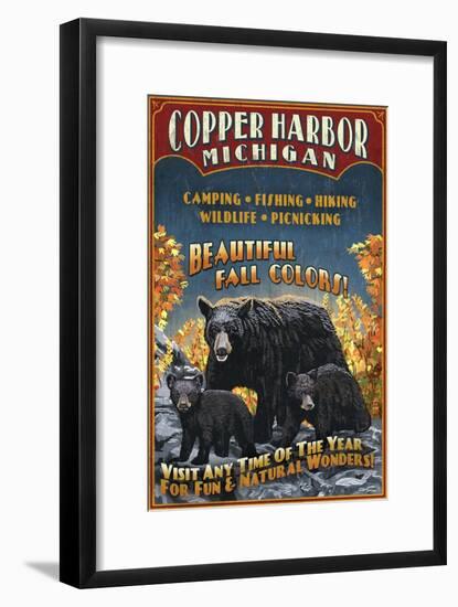 Copper Harbor, Michigan - Black Bears-Lantern Press-Framed Art Print