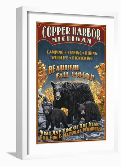 Copper Harbor, Michigan - Black Bears-Lantern Press-Framed Art Print