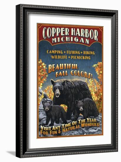 Copper Harbor, Michigan - Black Bears-Lantern Press-Framed Art Print