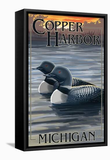 Copper Harbor, Michigan - Loon Family-Lantern Press-Framed Stretched Canvas