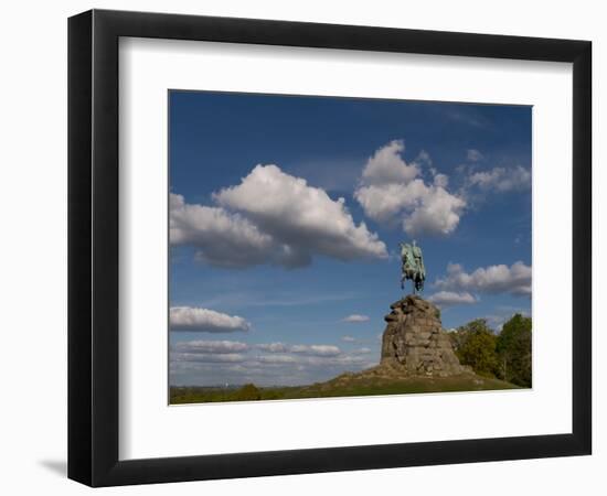 Copper horseman statue stands on Long Walk at opposite end of Windsor Castle, Berkshire-Charles Bowman-Framed Photographic Print