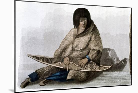 Copper Indian Girl Mending Snow Shoe, 1823-John Franklin-Mounted Giclee Print