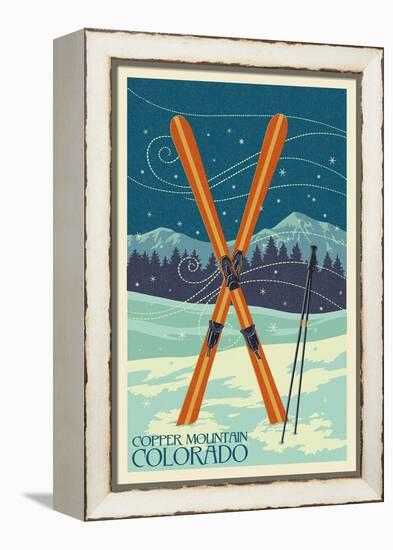 Copper Mountain, Colorado - Crossed Skis-Lantern Press-Framed Stretched Canvas