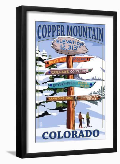 Copper Mountain, Colorado - Destination Signpost (Version 2)-Lantern Press-Framed Art Print