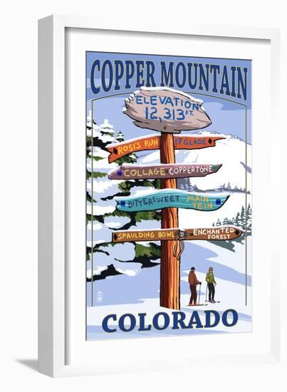 Copper Mountain, Colorado - Destination Signpost (Version 2)-Lantern Press-Framed Art Print