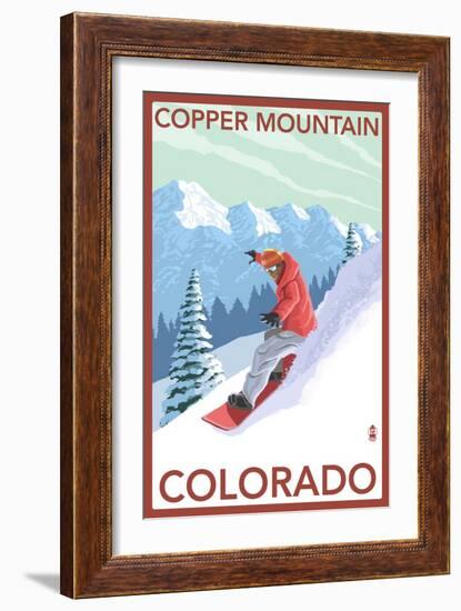 Copper Mountain, Colorado - Downhill Snowboarder-Lantern Press-Framed Premium Giclee Print