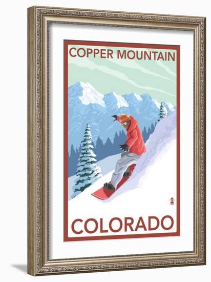 Copper Mountain, Colorado - Downhill Snowboarder-Lantern Press-Framed Art Print