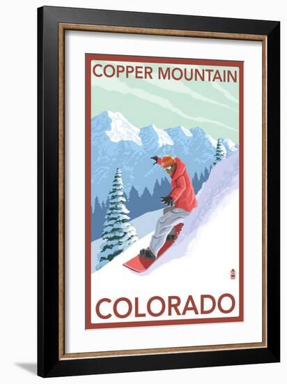 Copper Mountain, Colorado - Downhill Snowboarder-Lantern Press-Framed Art Print