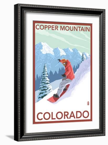 Copper Mountain, Colorado - Downhill Snowboarder-Lantern Press-Framed Art Print