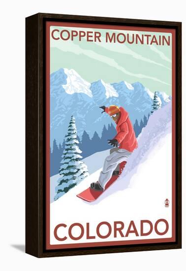 Copper Mountain, Colorado - Downhill Snowboarder-Lantern Press-Framed Stretched Canvas