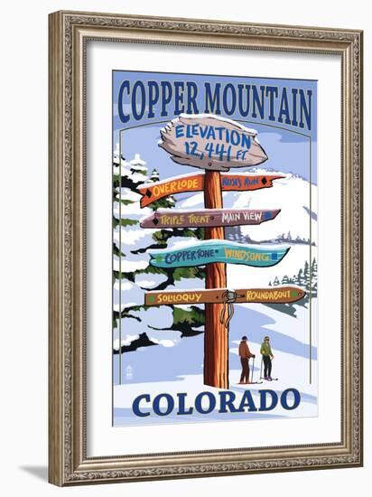 Copper Mountain, Colorado - Ski Signpost-Lantern Press-Framed Art Print