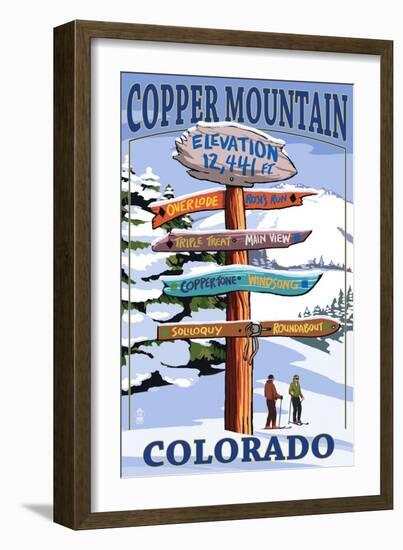 Copper Mountain, Colorado - Ski Signpost-Lantern Press-Framed Art Print