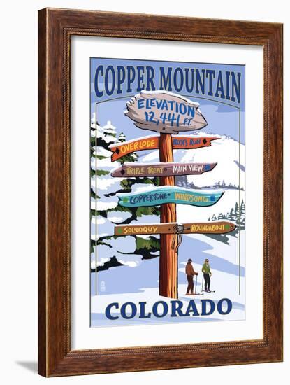 Copper Mountain, Colorado - Ski Signpost-Lantern Press-Framed Art Print