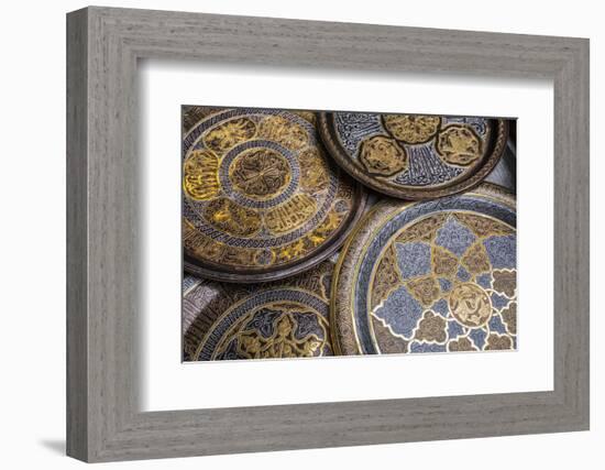 Copper trays, Khan el-Khalili bazaar (Souk), Cairo, Egypt-Jon Arnold-Framed Photographic Print