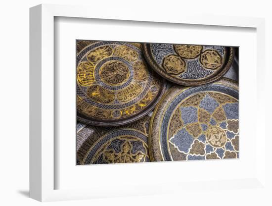 Copper trays, Khan el-Khalili bazaar (Souk), Cairo, Egypt-Jon Arnold-Framed Photographic Print